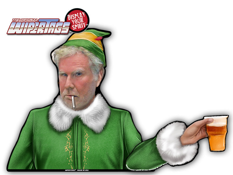 Drinking Buddy Smoking Cigarette Elf Waving WiperTag with Decal sticker  attach to rear vehicle wiper