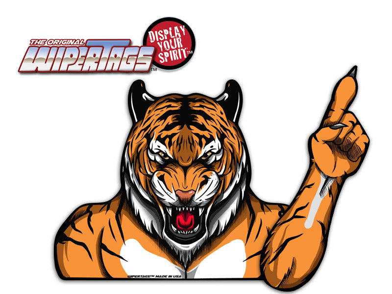Tiger Mascot Waving #1 Finger WiperTags for rear vehicle wipers
