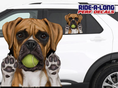 *NEW* Boxer with Tennis Ball *RIDE A LONG* Perforated Decal