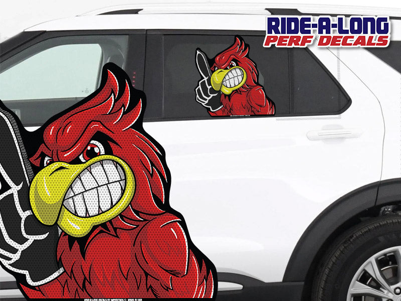 *NEW* Cardinal Mascot #1 Foam Finger *RIDE A LONG* Perforated Decal