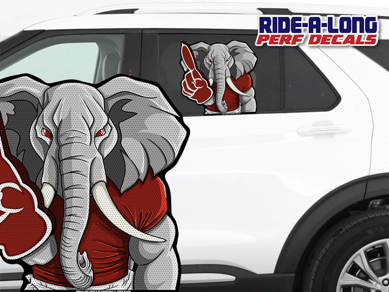 *NEW* Elephant Mascot #1 Foam Finger *RIDE A LONG* Perforated Decal