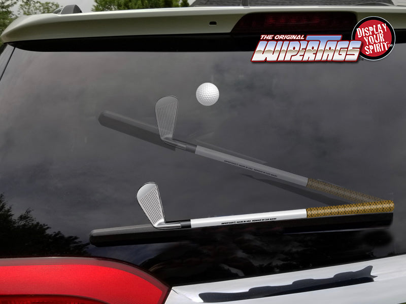 Golf Club and Ball WiperTag accessory attach to rear wiper blades