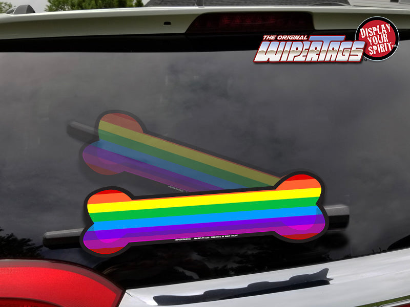 Rainbone Rainbow Dog Bone WiperTag attached to rear wiper blade or ...