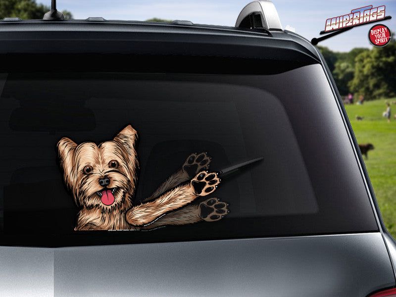 Sophie Mae Yorkie Waving dog sticker decal WiperTags attach