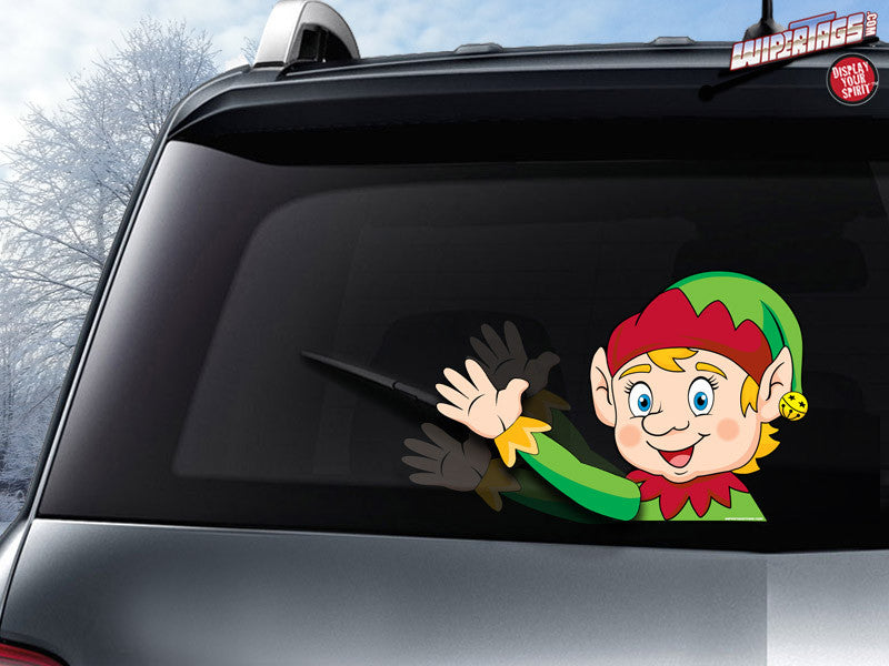Eddie The Elf Waving Wipertag With Decal Attach To Rear Vehicle Wiper |  Wipertags