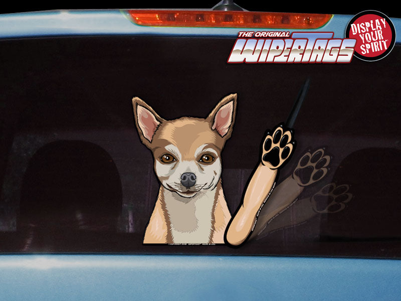 Bella Chihuahua Waving Paw WiperTag Decal for rear windshield