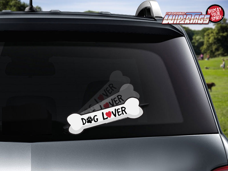 Dog Lover Bone WiperTag attached to rear wiper blade or bumper | WiperTags