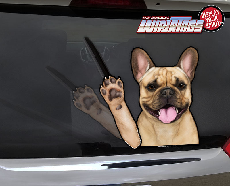 Frenchie French Bulldog Waving dog paw WiperTags Decal for rear vehicle wiper blades WiperTags