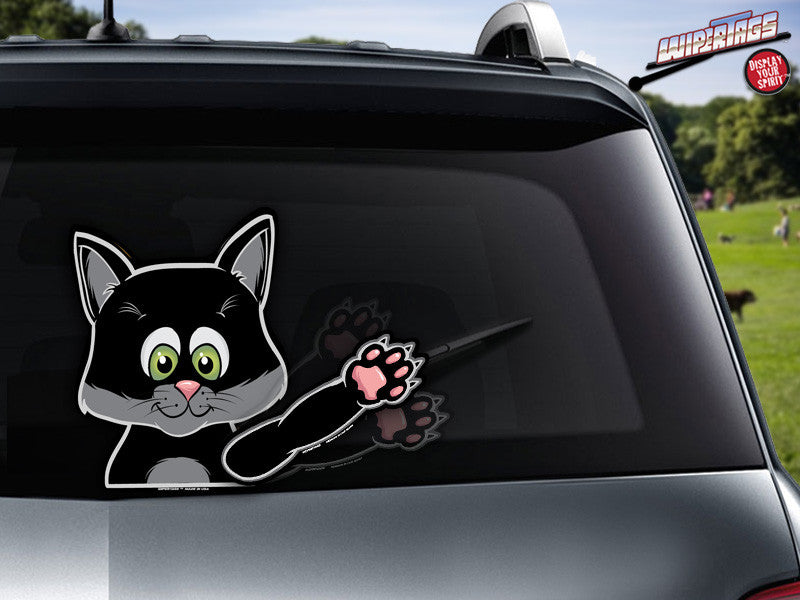 Mystic black waving kitten WiperTags attach to rear wipers